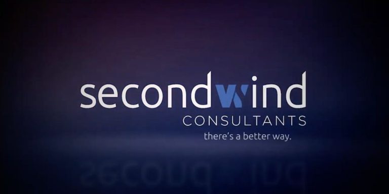 Logo for Second Wind Consultants featuring the words ‘second wind’ in lowercase with the letters ‘w’ and ‘i’ stylized in blue, the word ‘CONSULTANTS’ below it and the tagline ‘there’s a better way.’ underneath.