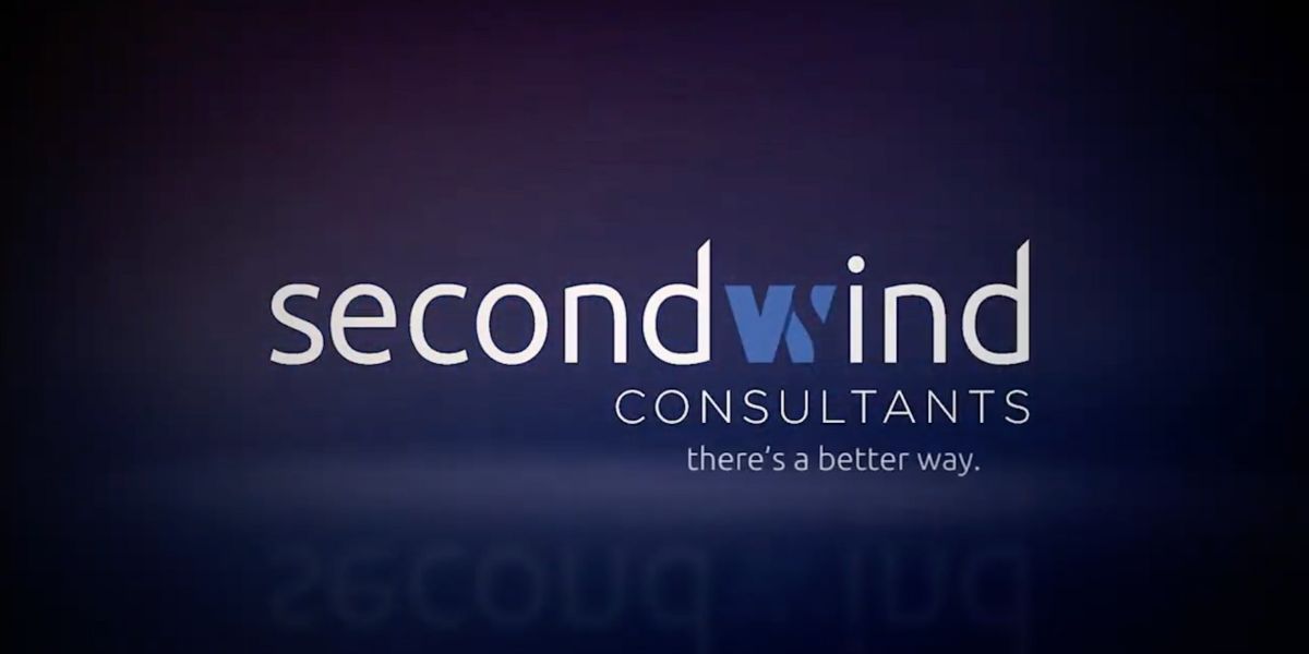 Logo for Second Wind Consultants featuring the words ‘second wind’ in lowercase with the letters ‘w’ and ‘i’ stylized in blue, the word ‘CONSULTANTS’ below it and the tagline ‘there’s a better way.’ underneath.